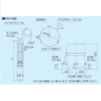 画像2: テラル　25TWS-T5.6S-11(地上部＋水中部)　深井戸用圧力タンク式水中ポンプ TWS-T型 単相100V 50Hz [♪◇]
