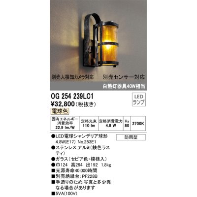 画像1: オーデリック OG254239LC1(ランプ別梱) エクステリア ポーチライト LEDランプ 電球色 防雨型 鉄色ラスティ