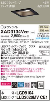 パナソニック　XAD3134VCE1(ランプ別梱)　ダウンライト 天井埋込型 LED(温白色) 美ルック 高気密SB形 集光24度 埋込穴□100 ブラック