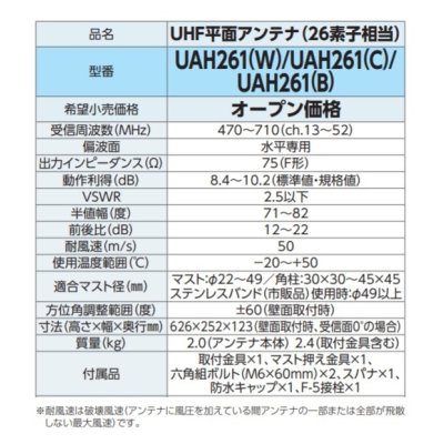 画像2: DXアンテナ　UAH261(W)　UHFアンテナ UHF平面アンテナ(26素子相当) ホワイト [￡]