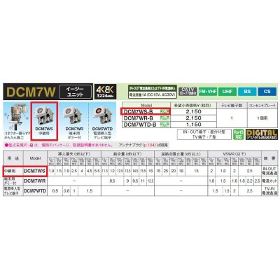 画像2: マスプロ電工 DCM7WS-B IN-OUT端子直付け型 直列ユニット イージーユニット 壁面埋込型 中継用 上り帯域カット機能なし IN-OUT電流通過