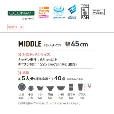 画像3: パナソニック　NP-45KS9W　食洗機 ビルトイン 食器洗い乾燥機 幅45cm ミドルタイプ ドアフル面材型 ドア面材別売 (NP-45KS8W の後継品) [♭■]