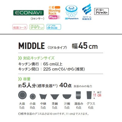 画像3: 【在庫あり】パナソニック　NP-45MS9W　食洗機 ビルトイン 食器洗い乾燥機 幅45cm ミドルタイプ ドア面材型 ドア面材別売 (NP-45MS8W の後継品) [♭☆2]