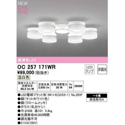 画像1: オーデリック　OC257171WR(ランプ別梱)　シャンデリア 8畳 非調光 LEDランプ 温白色 マットホワイト