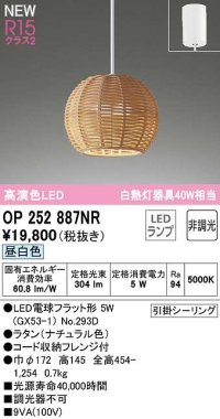 オーデリック　OP252887NR(ランプ別梱)　ペンダントライト 非調光 LEDランプ 昼白色 フレンジタイプ ナチュラル