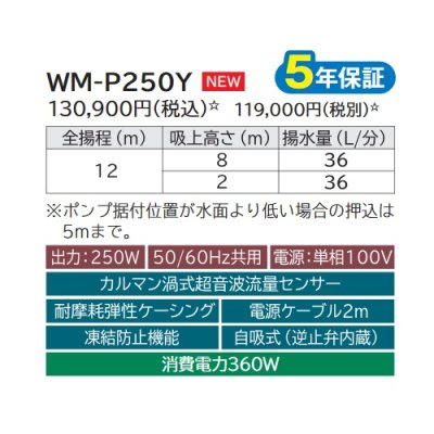 画像2: 日立 ポンプ　WM-P250Y　インバーター ミニタンク式 浅井戸・加圧給水用 自動 単相100V 50/60Hz共用 ※WM-P250X後継機種