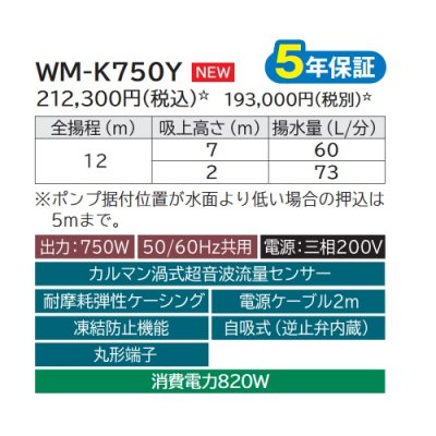 画像2: 日立 ポンプ　WM-K750Y　インバーター ミニタンク式 浅井戸・加圧給水用 自動 単相100V 50/60Hz共用 ※WM-K750X後継機種