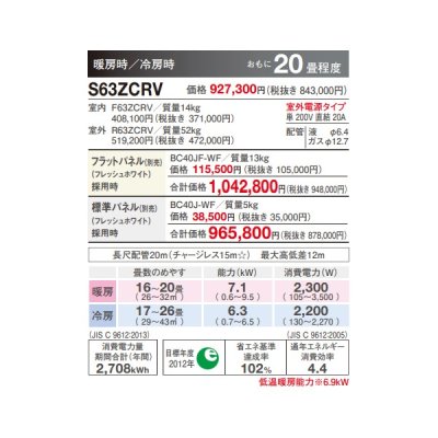 画像3: ダイキン 【S63ZCRV+フラットパネル】 ハウジングエアコン 20畳程度 天井埋込カセット シングルフロー CRシリーズ 給気換気 単200V (S63YCRVの後継品) [♪▲]