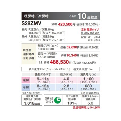 画像3: ダイキン 【S28ZMV+前面グリル+据付枠】 ハウジングエアコン 10畳程度 壁埋込型 単200V (S28RMVの後継品) [♪▲]