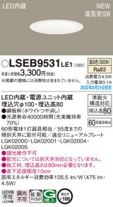 パナソニック　LSEB9531LE1　ダウンライト 天井埋込型 LED(温白色) 浅型8H・高気密SB形・拡散タイプ(マイルド配光) 埋込穴φ100 ホワイト