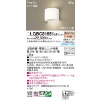 パナソニック　LGBC81651LE1　ブラケットライト 壁直付型 LED(電球色) 拡散タイプ FreePa・ON/OFF型 ホワイト
