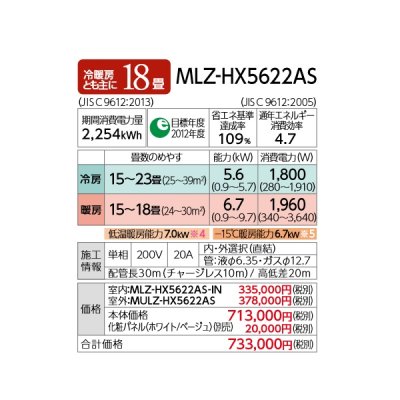 画像4: 三菱 【MLZ-HX5622AS＋化粧パネル】 ハウジングエアコン 1方向天井カセット ズバ暖 HXシリーズ 18畳程度 単相200V 寒冷地仕様 [♪■]