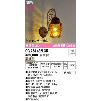 画像1: オーデリック　OG254482LCR(ランプ別梱)　エクステリア ポーチライト LEDランプ 電球色 別売センサー対応 防雨型 鉄錆色