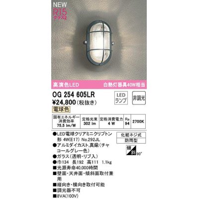 画像1: オーデリック　OG254605LR(ランプ別梱)　ブラケットライト 非調光 LEDランプ 電球色 防雨型 チャコールグレー