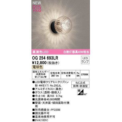 画像1: オーデリック　OG254693LR(ランプ別梱)　エクステリア ポーチライト LEDランプ 電球色 防雨・防湿型