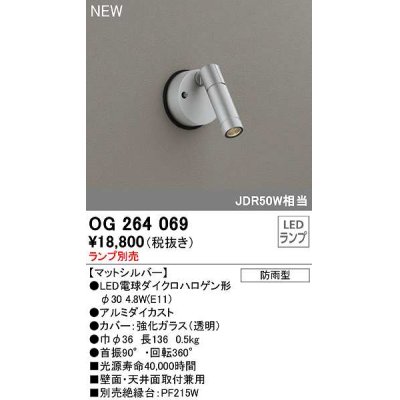 画像1: オーデリック　OG264069　エクステリア スポットライト ランプ別売 LEDランプ 防雨型 マットシルバー