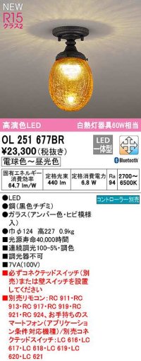 オーデリック　OL251677BR　シーリングライト 調光 調色 Bluetooth コントローラー別売 LED一体型 電球色〜昼光色 黒色チヂミ