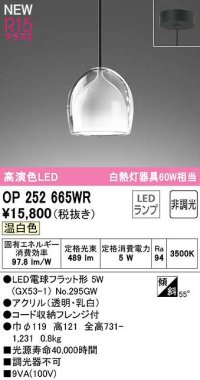 オーデリック　OP252665WR(ランプ別梱)　ペンダントライト 非調光 LEDランプ 温白色 フレンジタイプ