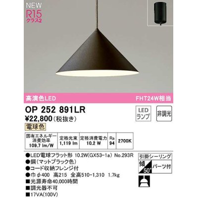 画像1: オーデリック　OP252891LR(ランプ別梱)　ペンダントライト 非調光 LEDランプ 電球色 フレンジタイプ マットブラック