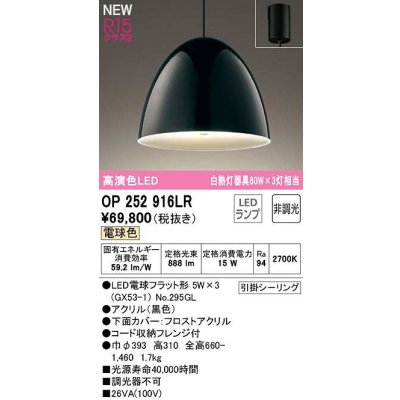 画像1: オーデリック　OP252916LR(ランプ別梱)　ペンダントライト 非調光 LEDランプ 電球色 フレンジタイプ 黒色