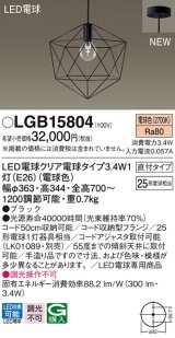 パナソニック　LGB15804　ペンダントライト 天井吊下型 LEDクリア電球（電球色） 直付タイプ LED電球交換型 ランプ同梱 ブラック