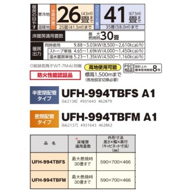 画像2: 長府/サンポット　UFH-994TBFS A1　石油暖房機 温水暖房システム カベックツイン 強制給排気 半密閉配管 [♪■]