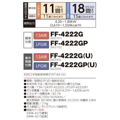 画像2: 長府/サンポット　FF-4222G　ガスFF温風暖房機 コンパクトタイプ 13A用 [♪■]