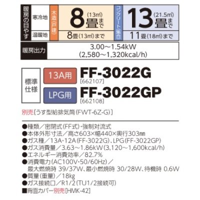 画像2: 長府/サンポット　FF-3022GP　ガスFF温風暖房機 コンパクトタイプ LPG用 [♪■]