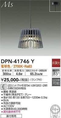 大光電機(DAIKO) DPN-41746Y ペンダント 非調光 電球色 LED ランプ付 フランジタイプ グレー