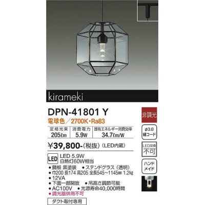画像1: 大光電機(DAIKO) DPN-41801Y ペンダント 非調光 電球色 LED・電源内蔵 プラグタイプ 黒