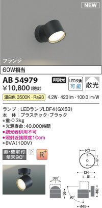 コイズミ照明 AB54979 スポットライト 非調光 LED 温白色 直付・壁付取付 フランジ 散光 ブラック