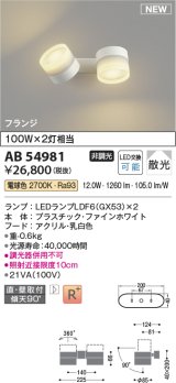 コイズミ照明 AB54981 スポットライト 非調光 LED 電球色 直付・壁付取付 フランジ 散光 ファインホワイト