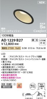 コイズミ照明 AD1229B27 ダウンライト 埋込穴φ100 調光 調光器別売 LED一体型 電球色 高気密SB形 傾斜・ウォールウォッシャー 防雨・防湿型 マットブラック