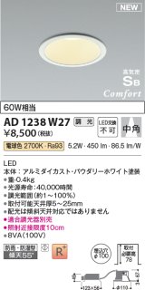 コイズミ照明 AD1238W27 ダウンライト 埋込穴φ100 調光 調光器別売 LED一体型 電球色 高気密SB形 ベース 中角 防雨・防湿型 パウダリーホワイト