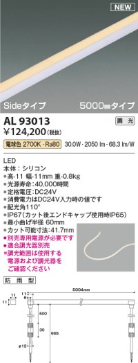 コイズミ照明 AL93013 間接照明器具 テープライト PWM調光 調光器別売 LED一体型 電球色 Sideタイプ 5000mmタイプ 防雨型