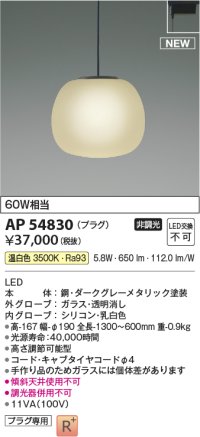 コイズミ照明 AP54830 ペンダント 非調光 LED一体型 温白色 プラグタイプ ダークグレーメタリック