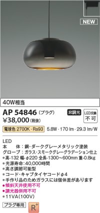 コイズミ照明 AP54846 ペンダント 非調光 LED一体型 電球色 プラグタイプ スモークグレーグラデーション