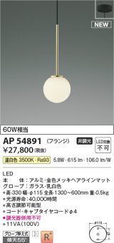 コイズミ照明 AP54891 ペンダント 非調光 LED一体型 温白色 フランジタイプ 金色メッキヘアラインマット