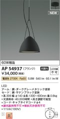 コイズミ照明 AP54937 ペンダント 非調光 LED一体型 電球色 フランジタイプ サテンブラック