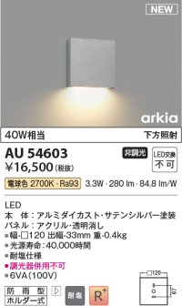 コイズミ照明 AU54603 ブラケット 非調光 LED一体型 電球色 下方照射 防雨型 サテンシルバー