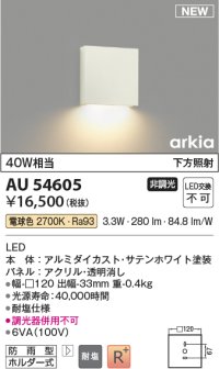 コイズミ照明 AU54605 ブラケット 非調光 LED一体型 電球色 下方照射 防雨型 サテンホワイト