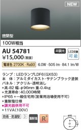 コイズミ照明 AU54781 シーリング 非調光 LED 電球色 密閉型 防雨・防湿型 サテンブラック