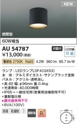 コイズミ照明 AU54787 シーリング 非調光 LED 電球色 密閉型 防雨・防湿型 サテンブラック