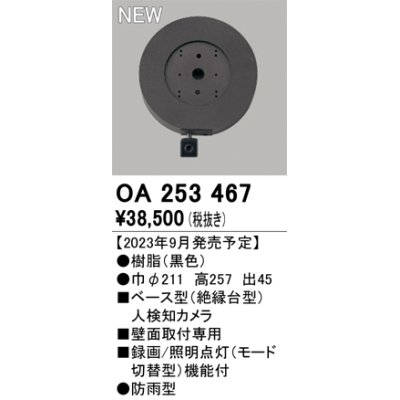 画像1: オーデリック OA253467 センサ ベース型人検知カメラ 壁面取付専用 防雨型 黒色