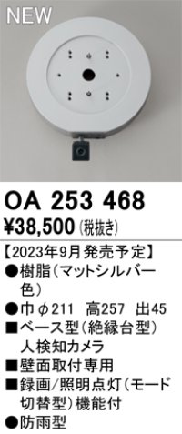 オーデリック OA253468 センサ ベース型人検知カメラ 壁面取付専用 防雨型 マットシルバー