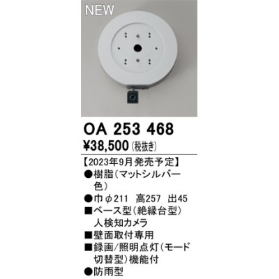 画像1: オーデリック OA253468 センサ ベース型人検知カメラ 壁面取付専用 防雨型 マットシルバー