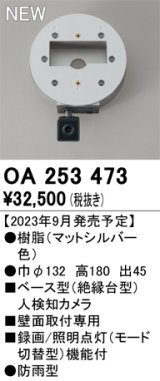 オーデリック OA253473 センサ ベース型人検知カメラ 壁面取付専用 防雨型 マットシルバー