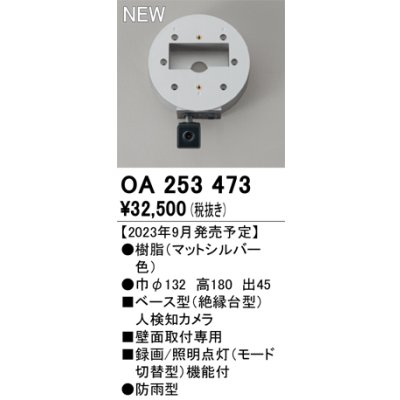 画像1: オーデリック OA253473 センサ ベース型人検知カメラ 壁面取付専用 防雨型 マットシルバー