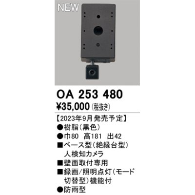画像1: オーデリック OA253480 センサ ベース型人検知カメラ 壁面取付専用 防雨型 黒色