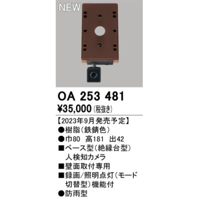 画像1: オーデリック OA253481 センサ ベース型人検知カメラ 壁面取付専用 防雨型 鉄錆色